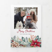 Frische bunt Weihnachten Poinsettias Familie Foto Dreifach Gefaltete Karte (Cover)