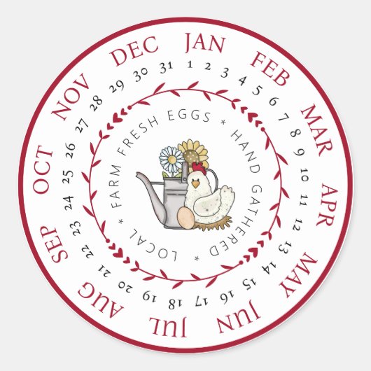 Frische Eier Kleinbetriebe Eierkarton Datum Runder Aufkleber (Vorderseite)