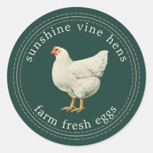Frische Eier Vintag Hen Egg Karton grün Runder Aufkleber