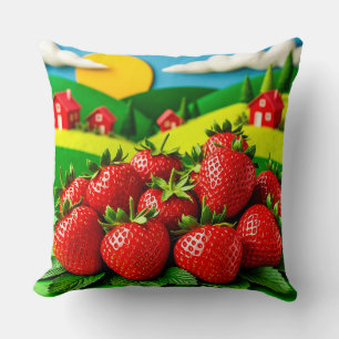 Frische Erdbeeren auf einem grünen Feld präsentier Kissen