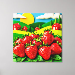 Frische Erdbeeren auf einem grünen Feld präsentier Leinwanddruck