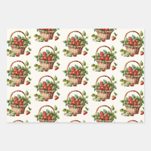 Frische Erdbeeren im Korbmuster Geschenkpapier Set (Vorderseite 2)