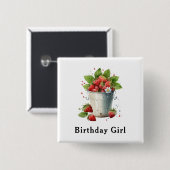 Frische Erdbeeren in einem Eimer zum Geburtstag Button (Vorne & Hinten)