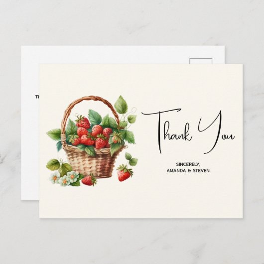 Frische Erdbeeren in einem Korb von Wicker Vielen Postkarte (Vorne/Hinten)