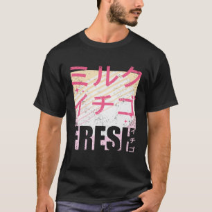Frische Erdbeermilch Japanischer Text 90er Retro V T-Shirt