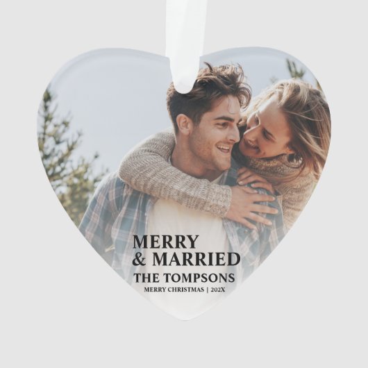 Frische erste Weihnachtsfeier Verheiratetes Foto O Ornament (Rückseite)