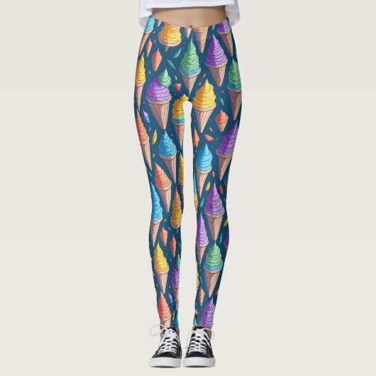 Frische Farben Eiscreme Bonbon Dessert Muster Leggings (Vorderseite)