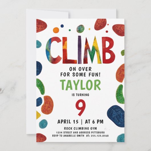 Frische farbenfrohe Felswand Kletterwand Geburtsta Einladung (Vorderseite)