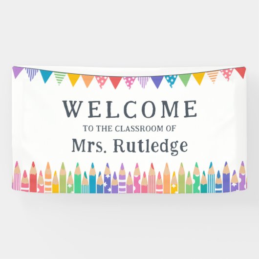 Frische Farbige Stifte Begrüßungslehrer im Klassen Banner (Horizontal)