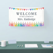 Frische Farbige Stifte Begrüßungslehrer im Klassen Banner (Messe)