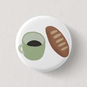 Frische französische Baguette und Kaffee-Tasse Ges Button