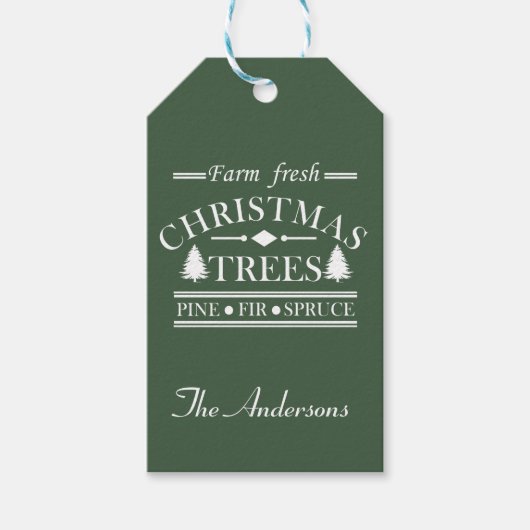 Frische, frohe Weihnachtsbäume Geschenkanhänger (Vorderseite)