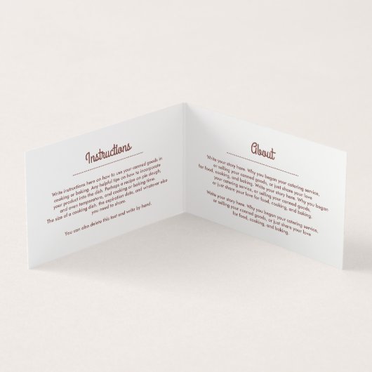 Frische Frucht-Zuhause-eingemachte Waren u. Visitenkarten (Innenseite)