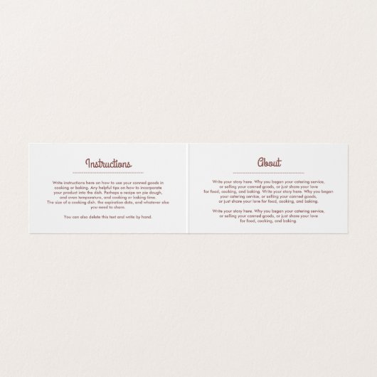 Frische Frucht-Zuhause-eingemachte Waren u. Visitenkarten (Innenseite Aufgefaltet)