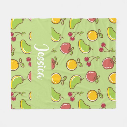 Frische Früchte im Sommer, grüne Muster Fleecedecke (Vorderseite (Horizontal))