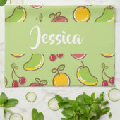 Frische Früchte im Sommer, grüne Muster Geschirrtuch (Gefaltet)