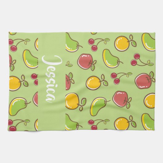 Frische Früchte im Sommer, grüne Muster Geschirrtuch (Horizontal)