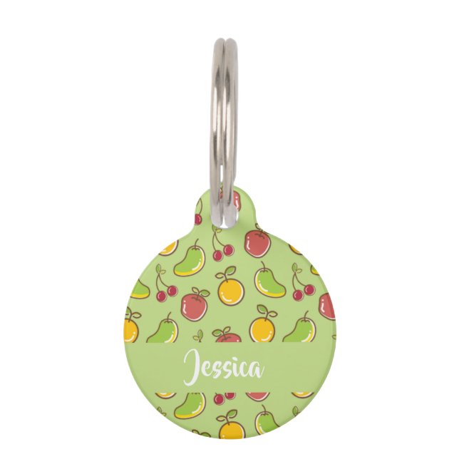 Frische Früchte im Sommer, grüne Muster Haustiermarke (Vorderseite)