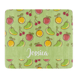 Frische Früchte im Sommer, grüne Muster Schneidebrett