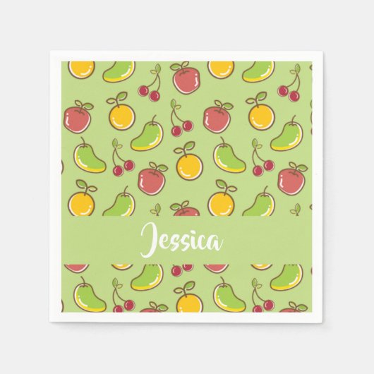Frische Früchte im Sommer, grüne Muster Serviette (Vorderseite)