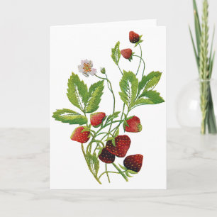 Frische Frühlings-Erdbeeren Stickerei Feiertagskarte