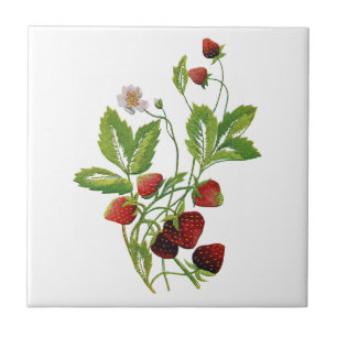 Frische Frühlings-Erdbeeren Stickerei Fliese