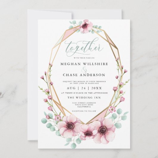 Frische Frühlingsblumen und BlattbarefootBride™ Einladung (Vorderseite)