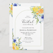Frische Frühlingsblüte in Blau-Gelb-Brautparty Einladung (Vorne/Hinten)