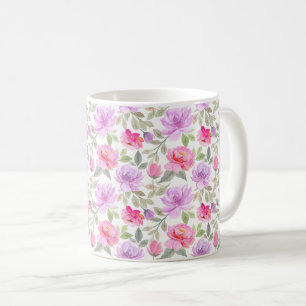 Frische Frühlingsstimmung: Rosa und lila florales Kaffeetasse