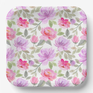 Frische Frühlingsstimmung: Rosa und violettes flor Pappteller