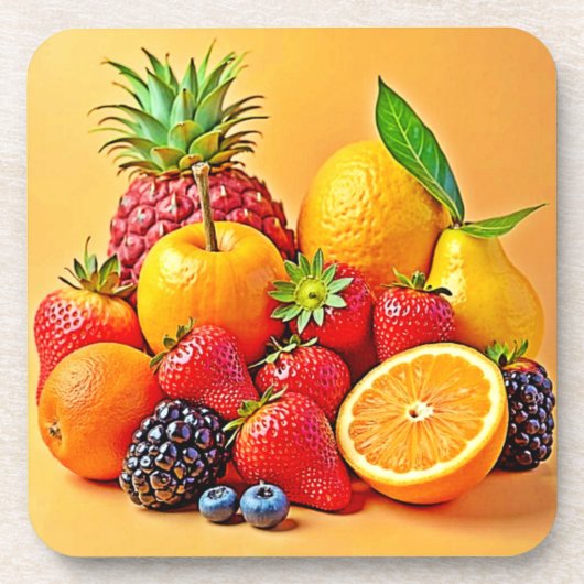 Frische Fülle: Lebendiges Frucht Erntes Design Getränkeuntersetzer (Vorderseite)