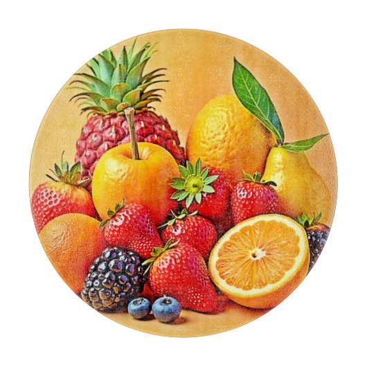 Frische Fülle: Lebendiges Frucht Erntes Design Schneidebrett (Vorderseite)