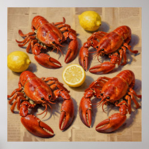 Frische gekochte Hummer-Limonen-Zeitungsfeier Poster