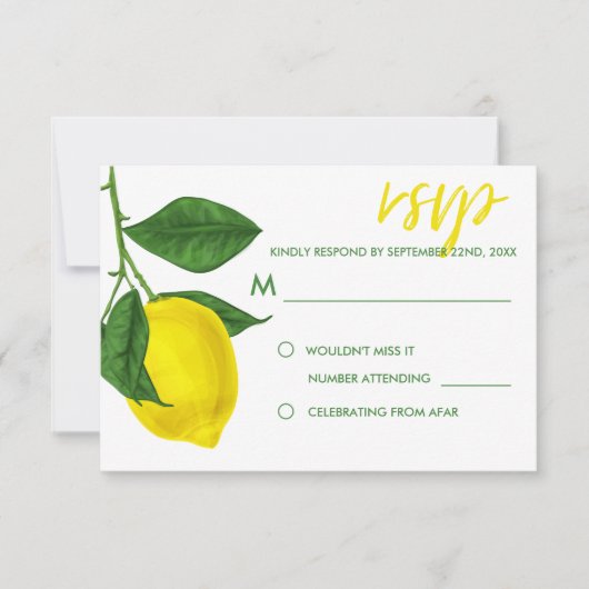 Frische gelbe Zitronen und grüne Blätter RSVP Karte (Vorderseite)
