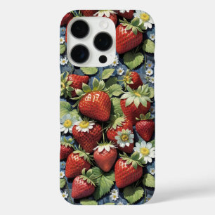 Frische gepflückte Erdbeeren und weiße Blüten iPhone 16 Pro Hülle