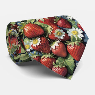 Frische gepflückte Erdbeeren und weiße Blüten Krawatte