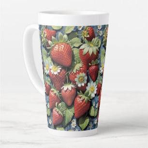 Frische gepflückte Erdbeeren und weiße Blüten Milchtasse