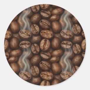 Frische geröstete Kaffeebohnen-Dampf-Aroma Runder Aufkleber