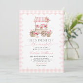 Frische Gingham-Markt-Brautparty Einladung (Stehend Vorderseite)