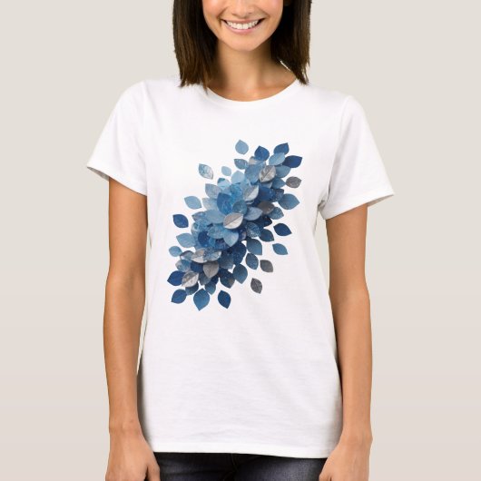 Frische graue BLAUE BLÄTTER 3D-Textkunst T-Shirt (Vorderseite)