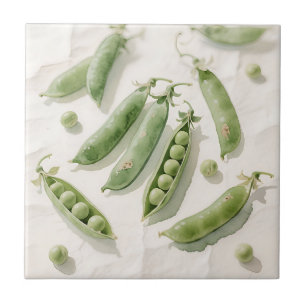 Frische grüne Erbsen Aquarell Fliese