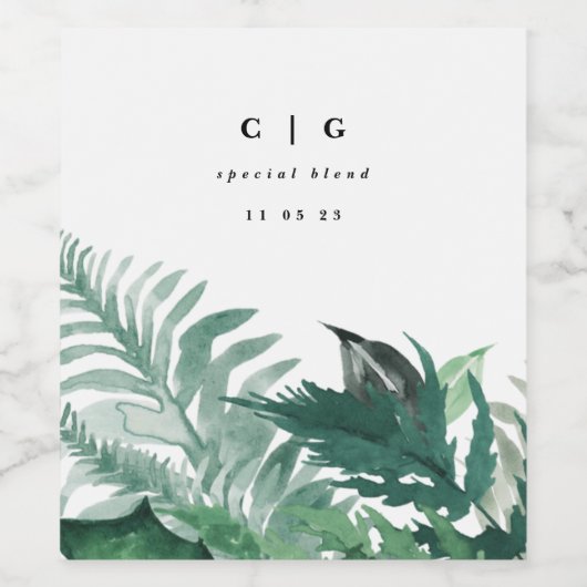 Frische Grünpflanzen Moderne Wasserfarbenhochzeit Weinetikett (Einzelnes Label)