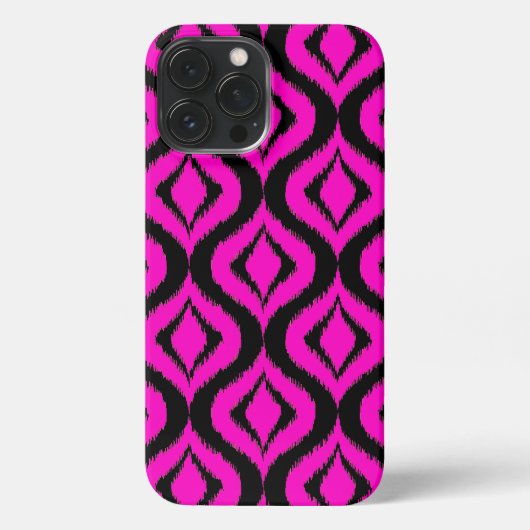 Frische, heiß rosa Schwarz Ikat Ogee Art Muster iPhone Hülle (Rückseite)