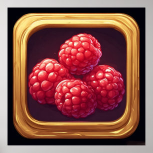 Frische Himbeeren in goldenem Kunstwerk gerahmt Poster