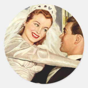 Frische Hochzeit, glückliche Braut und Bräutigam Runder Aufkleber