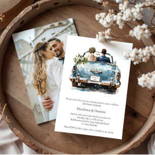 Frische Hochzeit Vintage-Auto Empfangsfeier   Einladung