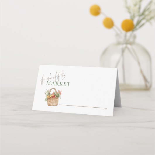 Frische Hochzeitsdusche im Market-Script Platzkarte (Vorderseite)