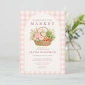 Frische Hochzeitsdusche mit rosa Gingham-Muster Einladung (Stehend Vorderseite)