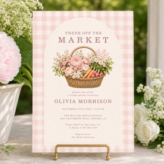 Frische Hochzeitsdusche mit rosa Gingham-Muster Einladung