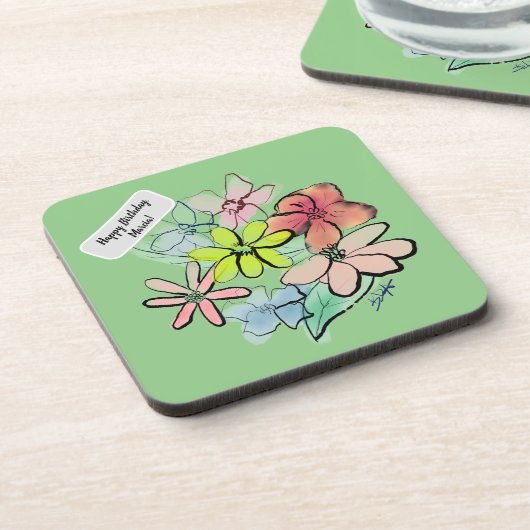 Frische, Hübsche Wasserfarben Blumenstrauß Getränkeuntersetzer (Linke Seite)